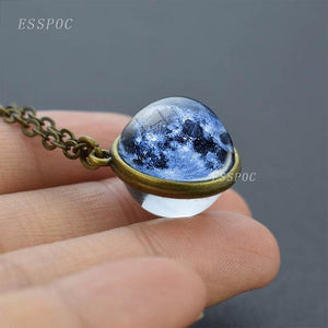 Full Moon Sphere Crystal Ball Glass Necklace Handmade Double Side Glass Ball Pendant