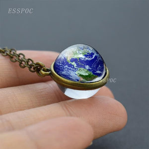 Full Moon Sphere Crystal Ball Glass Necklace Handmade Double Side Glass Ball Pendant