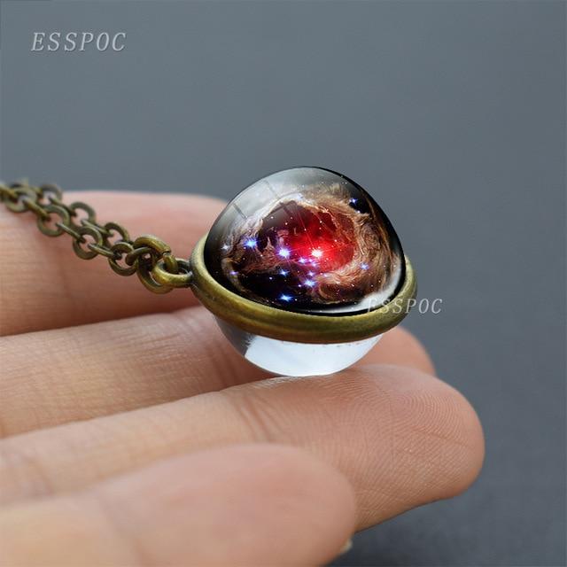 Full Moon Sphere Crystal Ball Glass Necklace Handmade Double Side Glass Ball Pendant