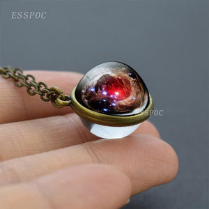 Full Moon Sphere Crystal Ball Glass Necklace Handmade Double Side Glass Ball Pendant