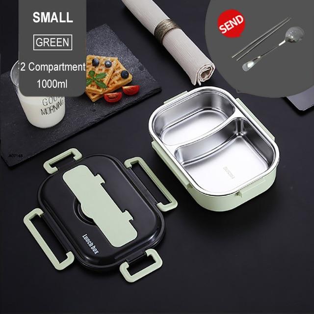 ONEUP 304 Stainless Steel Lunch Box New Japanese Style Compartment Bento Box Kitchen Leakproof Food Container To Send Tableware