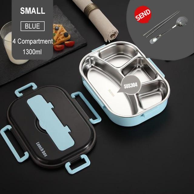 ONEUP 304 Stainless Steel Lunch Box New Japanese Style Compartment Bento Box Kitchen Leakproof Food Container To Send Tableware