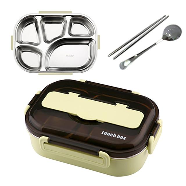 ONEUP 304 Stainless Steel Lunch Box New Japanese Style Compartment Bento Box Kitchen Leakproof Food Container To Send Tableware