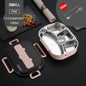 ONEUP 304 Stainless Steel Lunch Box New Japanese Style Compartment Bento Box Kitchen Leakproof Food Container To Send Tableware