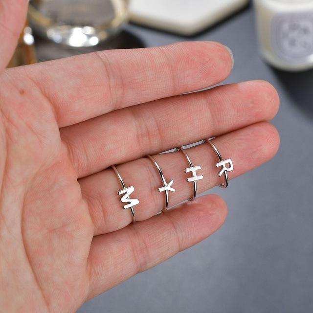 Initial Ring Silver Color Letter Adjustable Rings For Couple Lovers' Ring Rhinestone