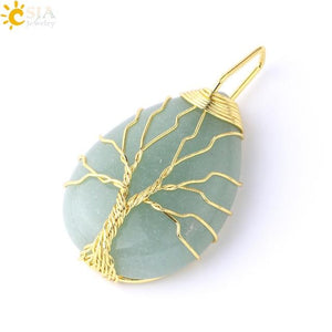 Tree of Life Necklace Natural Stone Pendant Wire Wrap Gem