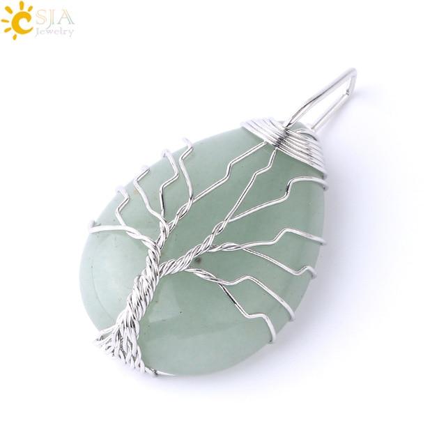 Tree of Life Necklace Natural Stone Pendant Wire Wrap Gem