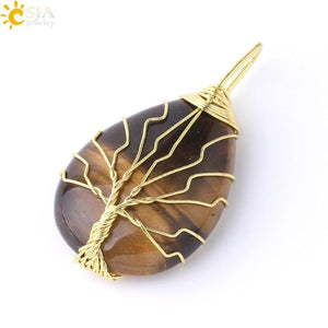 Tree of Life Necklace Natural Stone Pendant Wire Wrap Gem