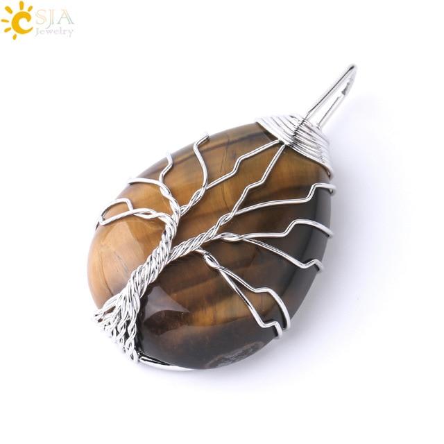 Tree of Life Necklace Natural Stone Pendant Wire Wrap Gem