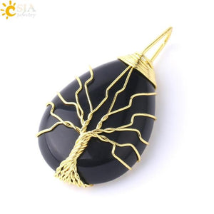 Tree of Life Necklace Natural Stone Pendant Wire Wrap Gem