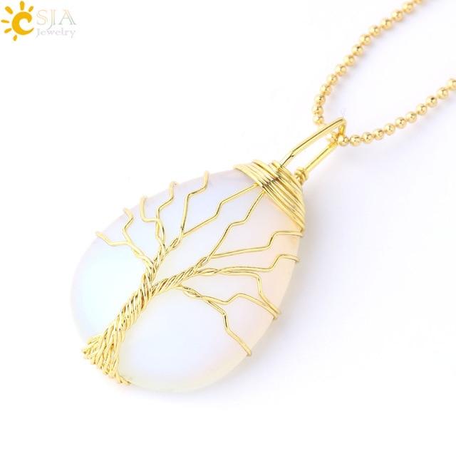 Tree of Life Necklace Natural Stone Pendant Wire Wrap Gem