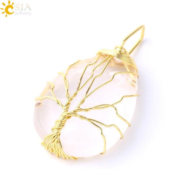 Tree of Life Necklace Natural Stone Pendant Wire Wrap Gem