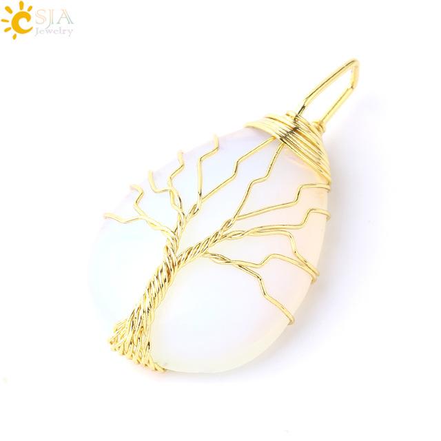 Tree of Life Necklace Natural Stone Pendant Wire Wrap Gem