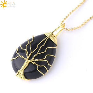 Tree of Life Necklace Natural Stone Pendant Wire Wrap Gem