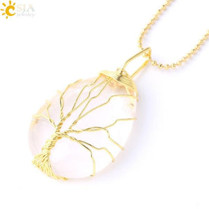 Tree of Life Necklace Natural Stone Pendant Wire Wrap Gem