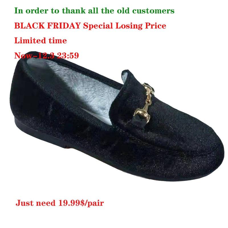 Boys Girls Velvet Loafer Best Sell Winter Warm Kids Buckle Shoes