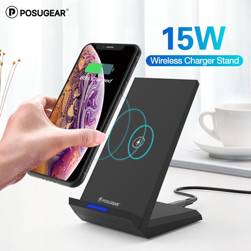 Posugear 15W Qi Wireless Charger Stand For iPhone 11 pro 8 X XS  Samsung s10 s9 s8 Fast Wireless Charging Station Phone Charger