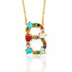 Multicolor charm Gold pendant necklace micro pave zircon initial 26 letter necklaces