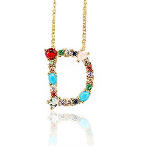 Multicolor charm Gold pendant necklace micro pave zircon initial 26 letter necklaces