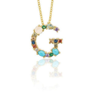 Multicolor charm Gold pendant necklace micro pave zircon initial 26 letter necklaces