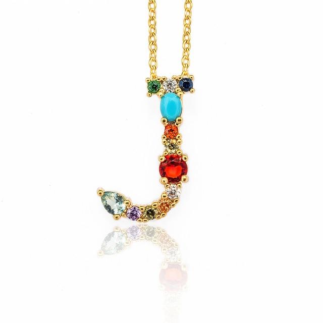 Multicolor charm Gold pendant necklace micro pave zircon initial 26 letter necklaces