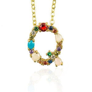 Multicolor charm Gold pendant necklace micro pave zircon initial 26 letter necklaces