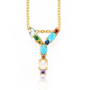 Multicolor charm Gold pendant necklace micro pave zircon initial 26 letter necklaces