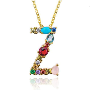 Multicolor charm Gold pendant necklace micro pave zircon initial 26 letter necklaces