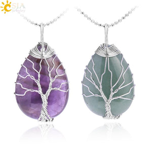 Tree of Life Necklace Natural Stone Pendant Wire Wrap Gem