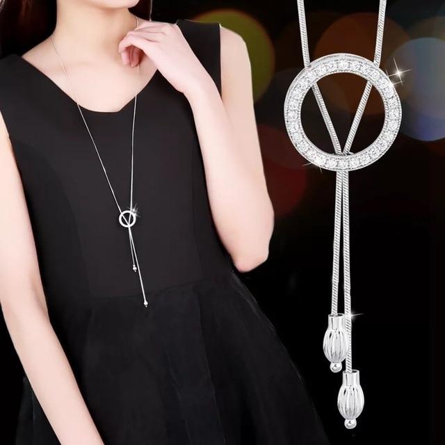 Collier Femme Long Gray Crystal Necklaces & Pendants for Women