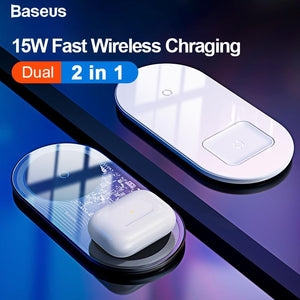 Baseus Qi Wireless Charger For Airpods iPhone 11 Pro Max Xs X Dual 15W Fast Wireless Charging Pad For Samsung Induction Charger