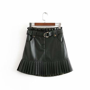 New fashion trend of autumn women's wear in 2019 small pleated imitation leather mini-step cake skirt