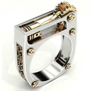 Mechanical Gear Wheel Men Ring Silver Color Punk Wedding Band Finger Ring