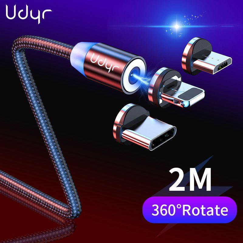 Udyr 2m Magnetic Cable Micro USB Type C Cable For iPhone xs Samsung Fast Charging Magnetic Charger USB Cables  Mobile Phone Cord