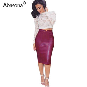 Women Pu Leather Skirt Autumn Streetwear Casual Office Work Wear Bodycon Pencil Skirt High Waist Long Velvet Skirts Women Jupe