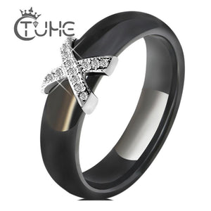 Women Ring With AAA Crystal 6/8 mm X Cross Ceramic