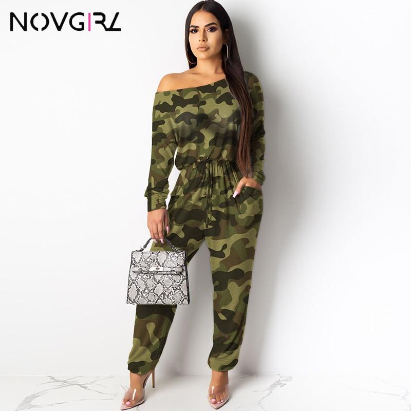 Novgirl Camouflage Leopard Plaid Cotton Jumpsuit For Women Pocket Drawstring Casual Loose Rompers Streetwear Women Jumpsuit