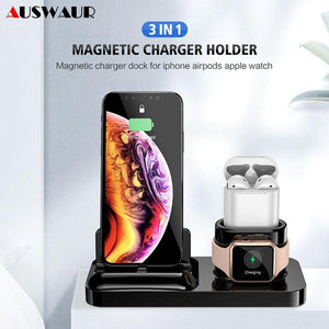 Magnetic Phone Charger Dock Holder Cradle 3 IN 1 for iPhone 11 Airpods Apple Watch iWatch Series 1 2 3 4 5 Charger Holder Cradle