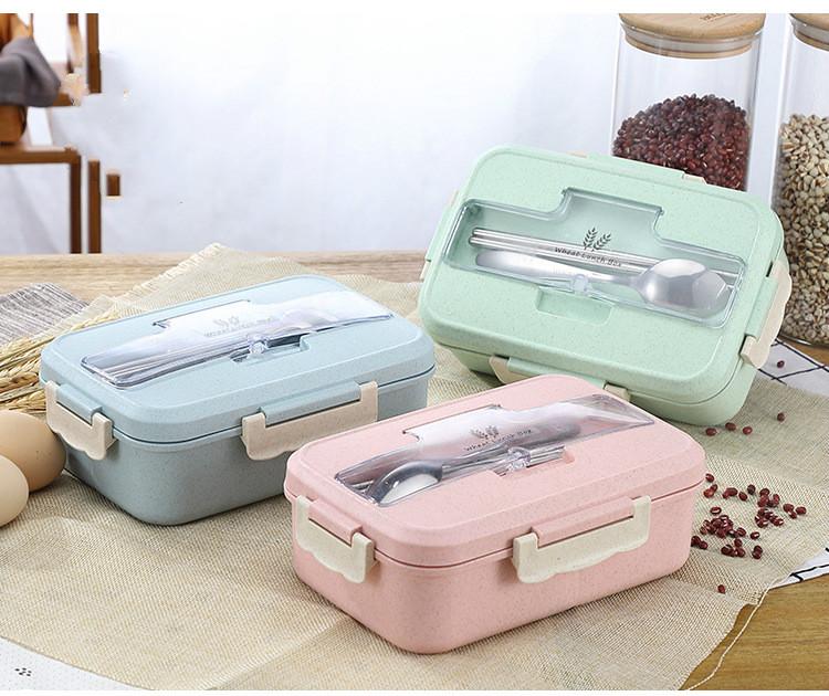 Microwave Lunch Box Wheat Straw Dinnerware Food Storage Container Children Kids School Office Portable Bento Box Lunch Bag