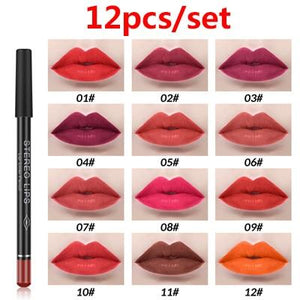 12Color Professional Lipstick Pencil Lip Liner Waterproof Makeup Lip Long Lasting Smooth Lip Liner Pencil Cosmetics Makeup Pen