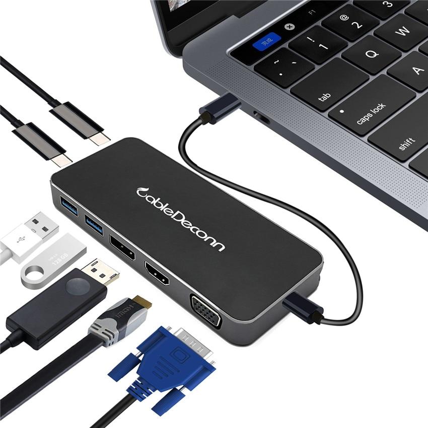 Thunderbolt 3 Type C to HDMI Hub Adapter USB C to HDMI VGA USB 3.0 USB C Charging Multiport Converter  for Monitor Macbook