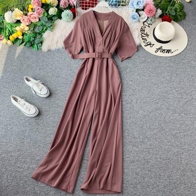 Office Lady  Elegant Jumpsuit Bandage High Waist Spring Autumn Casual Loose  Overalls For Women