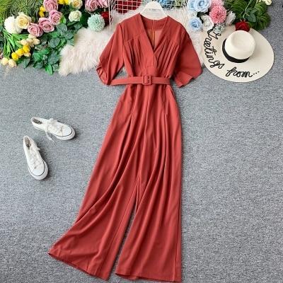 Office Lady  Elegant Jumpsuit Bandage High Waist Spring Autumn Casual Loose  Overalls For Women