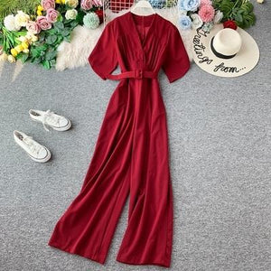 Office Lady  Elegant Jumpsuit Bandage High Waist Spring Autumn Casual Loose  Overalls For Women