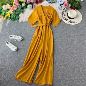 Office Lady  Elegant Jumpsuit Bandage High Waist Spring Autumn Casual Loose  Overalls For Women