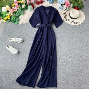 Office Lady  Elegant Jumpsuit Bandage High Waist Spring Autumn Casual Loose  Overalls For Women