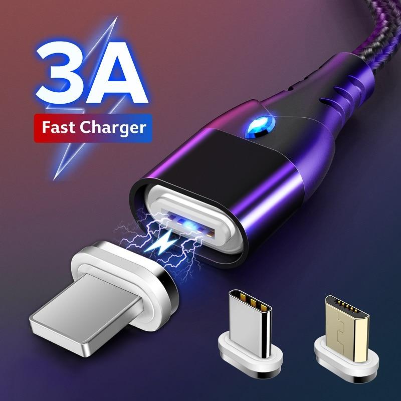 GETIHU 2m Magnetic Cable Fast 3A For iPhone 11 Samsung Charger Quick Charge 3.0 Micro USB Type C Magnet Phone Charging Data Cord