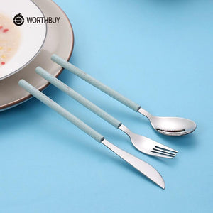 WORTHBUY Cutlery Set 304 Stainless Steel Tableware With Wheat Straw Handle Knife Fork Spoon Dinner Set Kitchen Dinnerware