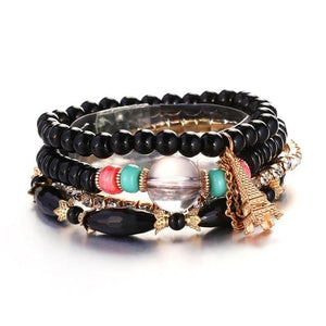 Multilayer Crystal Lava Stone Beads Wing Tassel Bracelet