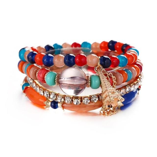 Multilayer Crystal Lava Stone Beads Wing Tassel Bracelet